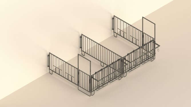 KERBL Modulare Zaunaufstallung Doppelset für 2x3er-Kälbergrupen mit Wandbefestigung